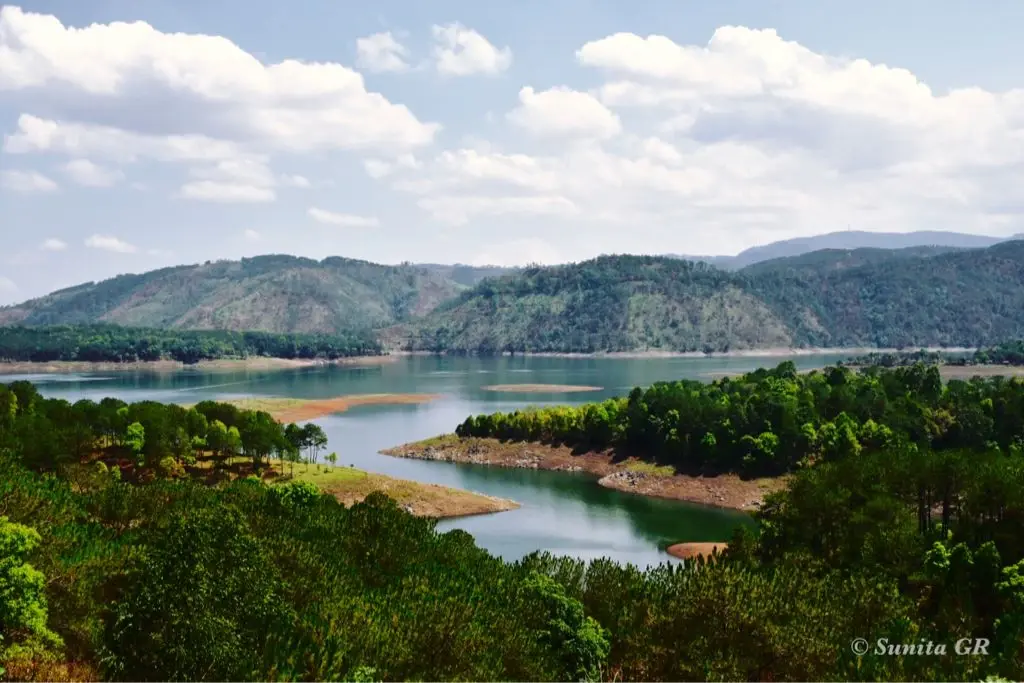 Umiam Lake, a large reservoir near Shillong, Meghalaya, India.