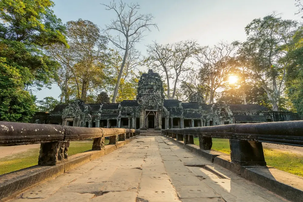 Ta Prohm temple, a popular ruin in the Angkor Archaeological Park near Siem Reap, Cambodia.