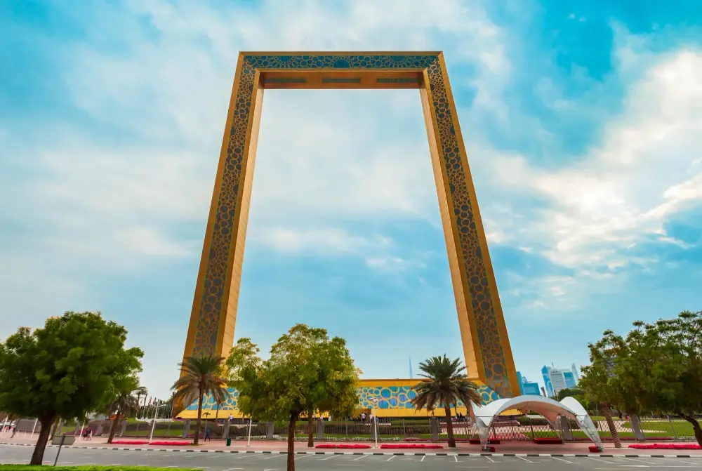 Dubai Frame, an iconic architectural landmark located in Zabeel Park, Dubai. 
