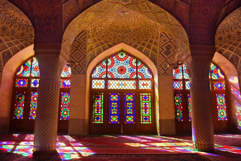 Pink Mosque, located in Shiraz, Iran. 