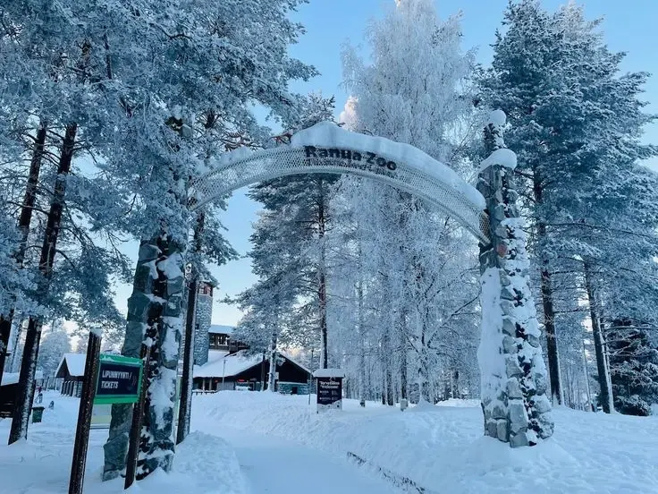 snowy entrance to the Ranua Wildlife Park, also known as Ranua Zoo, located in Finnish Lapland. 