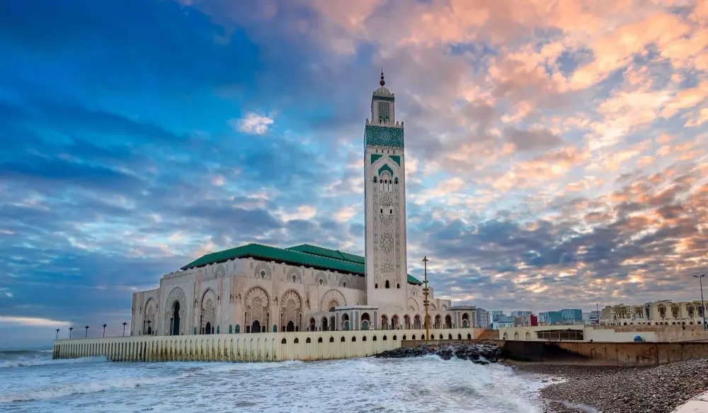 Hassan II Mosque in Casablanca, Morocco. It is a famous landmark and an architectural masterpiece.