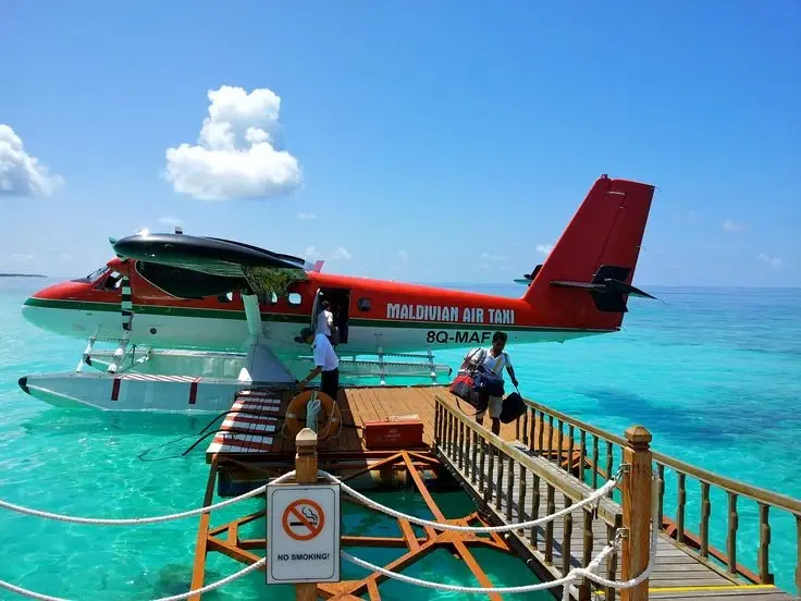seaplane transfer at an island resort in the Maldives. 