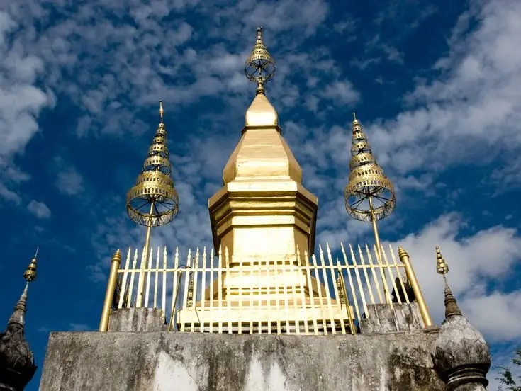 Chomsi stupa located at the summit of Mount Phousi in Luang Prabang, Laos. 
