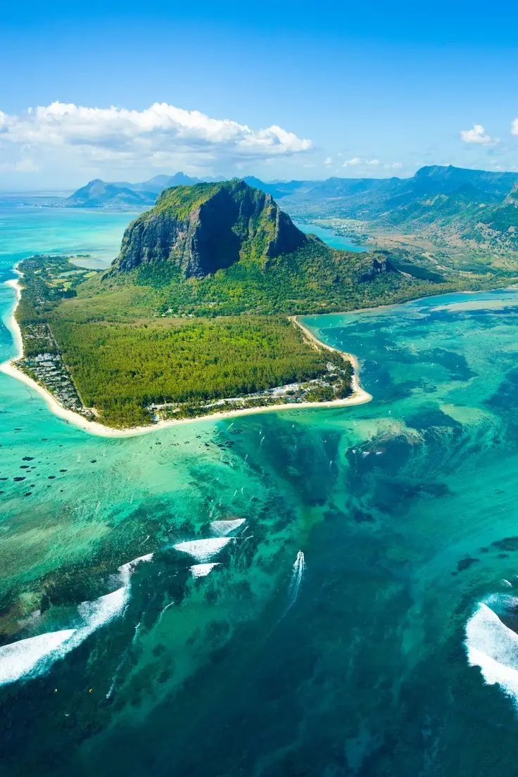  iconic Le Morne Brabant mountain and peninsula in Mauritius. 